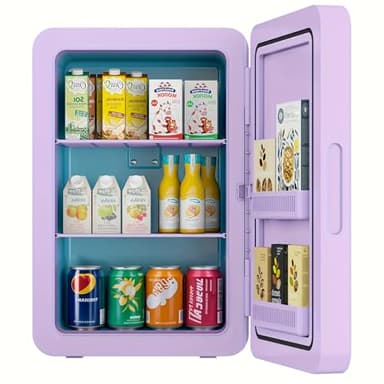 Kikihuose 22L/30Cans Mini Fridge for Bedroom, 12v DC Portable Cooler & Warmer, Mini Refrigerator with Glass Front, for Car Office Desk & Dorm Food Beverage Skincare Makeup (Purple)