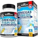 Triple Strength Omega 3 Fish Oil Supplement - 2250mg EPA DHA Omega 3 Fatty Acids from Fresh Wild Caught Fish, Burpless Lemon Flavor Formula Supports Eye Health and More, Gluten Free, 90 Softgels