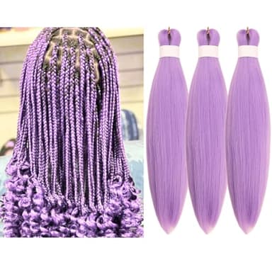 Gozill Lavender Braiding Hair Pre stretched Purple Lavender Prestretched Braiding Hair Extensions Kids Hypoallergenic Non Toxic Knotless Ez Braid Synthetic