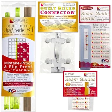 Guidelines4Quilting Perfect4Pattern Set With Free Pack of 6 Seam Guides, Take The Guesswork Out Of Squaring Up, Cutting, And Sewing Fabric Accurately - Essential Quilting Tool Set For All Skill Levels