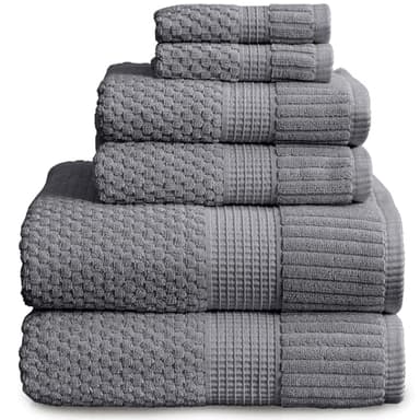 NY Loft 100% Cotton Towel Set 6 Piece | Super Soft & Absorbent Quick-Dry 2 Bath Towels 2 Hand Towels & 2 Washcloths |Textured and Durable Cotton | Trinity Collection (6 Piece Set, Charcoal Grey)