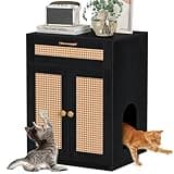 Snughome Cat Litter Box Furniture with Drawer, Cat Litter Box Enclosure with Magnetic Doors, Tall Litter Box Cabinet, Hidden Litter Box 75 LBS Load Capacity with Ventilation (Black)
