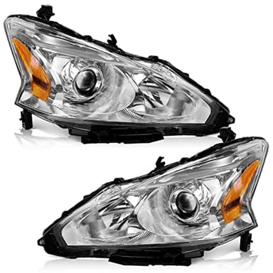 WEELMOTO Halogen Headlights for 2013-2015 Altima 4Dr Sedan Headlight Assembly Pair Replacement for 13 14 15 Altima Chrome Housing Amber Reflector (DOES NOT FIT XENON/HID)