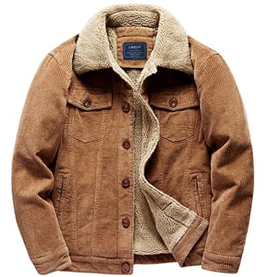 LOUECHY Men's Corduroy Sherpa Lined Trucker Jacket Thickened Warm Winter Coats 9720/Brown-M