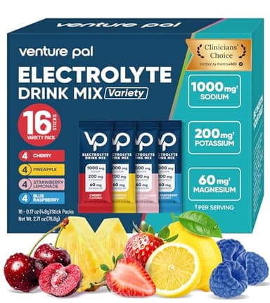Venture Pal High Sodium Sugar Free Electrolytes Powder Packet, Zero Calories Hydration Packets with Vitamin, Sodium, Potassium & Magnesium, Electrolyte Drink Mix, Vegan, Keto Friendly, 16 Count
