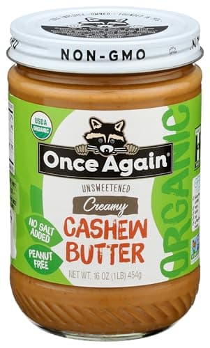 Once Again Organic Creamy Cashew Butter, 16oz - Unsweetened - USDA Organic, Gluten free Certified, Vegan, Kosher, Peanut Free - Glass Jar… (1 Jar)