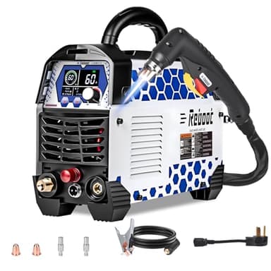 Reboot Plasma Cutter Non-High Frequency Non-Touch Blow Back Pilot Arc, 1 Inch Max Cut 5/8 Inch Clean Cut, 2T/4T, Large LED Display Gouging/Marking/Mesh Cutting 120V/240V Dual Voltage