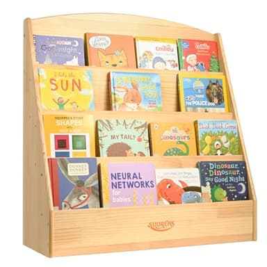suureks Montessori Bookshelf, 4 Tier Kids Bookshelf – Safe, Sturdy, and Easy to Clean, Premium Wooden Book Shelf for Kids Rooms, Playroom, Classroom, Nursery（31-1/2" D x 11-4/5" W x 31-1/2" H）