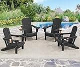SERWALL HDPE Folding Adirondack Chair with Dual Cup Holder - Composite Adirondack Chair Set of 4- Black