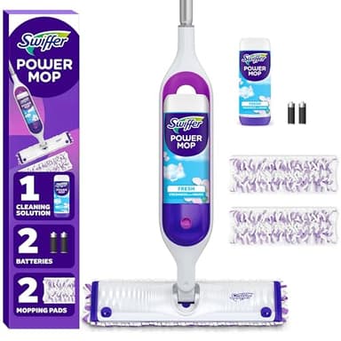 Swiffer PowerMop Multi-Surface Mop Kit for Floor Cleaning, Includes PowerMop, 2 Mopping Pad Refills, 1 Cleaning Solution with Fresh Scent and 2 Batteries