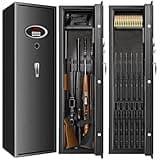 TOLEBLID 7-8 Fireproof Biometric Gun Safe Rifle with/without Scope, Heavy Duty Anti-Theft Gun Safes for Home Rifle and Pistols, Extra Large Fireproof Rifle Safe with Removable Shelf, Lock Compartment