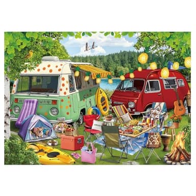 Camping Lake Rv Puzzle 1000 Pieces for Adults, Summer Outdoor Colorful Nature Jigsaw Puzzle, Car Food Dog Scenery Puzzles