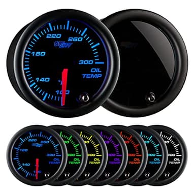 GlowShift Tinted 7 Color 300F Oil Temperature Gauge Kit - Includes 1/8-27 NPT Electronic Sensor & Wiring - Multi-Color Display - Black Dial - Smoked Lens - for Car & Truck - 2-1/16" 52mm