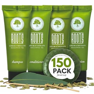 ROOTS AROMATHERAPY Travel Size Shampoo and Conditioner Supplies For Guests,Airbnb Essentials for Hosts,Mini Shampoo And Conditioner Sets,Hotel Toiletries,Air Bnb Kit For Bathroom Wash Lotion,(150 Pcs)