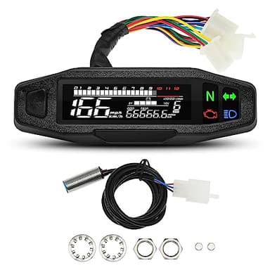 Motorcycle Speedometer MAIMEIMI 9-16V Universal Motorcycle Gauge Cluster with Digital Speedometer, Small Engine Tachometer, Odometer, 6 Gear 12000 RPM MPH Mini LCD VA Screen