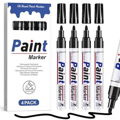 DAPAWIN Black Paint Pen Permanent Marker Waterproof -4 Black paint markers,paint marker for Metal,Rocks,Wood,Plastic,Tire,Glass,Fabric,label,Medium Tip,Oil Based Markers Pens Permanent