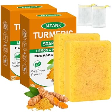 MZANK 2 Pack Kojic Acid Soap,Dark Spot Remover Turmeric Soap Bars Brightening & Moisturizing with Collagen,Vitamin,Hyaluronic Acid,Retinol,Shea Butter,Tumeric Soaps for Face Body All Skin Types