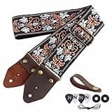 Nefelibata Guitar Strap,Jacquard Embroidery Cotton Guitar Straps with Crazy Horse Leather Ends for Bass, Electric & Acoustic, Best Gifts for Kids, Guitarists(Retro Brown Flower)