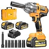 Cordless Impact Wrench 1/2 Inch, 1200N·m(886ft・lbs) Brushless High Torque Impact Gun, 21V Electric Impact Driver, 2x4.0Ah Batteries, Charger & 6 Sockets, Variable Speeds for Car/Truck RV/Mower