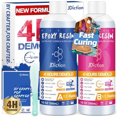 JDiction Fast Cure Epoxy Resin, 20OZ 4 Hours Demold Epoxy Resin Kit - Crystal Clear, Bubble-Free, Not-Yellowing, Self-Leveling for Art Resina, Jewelry, Craft, Fast Casting & Easy Mix Epoxy Resina