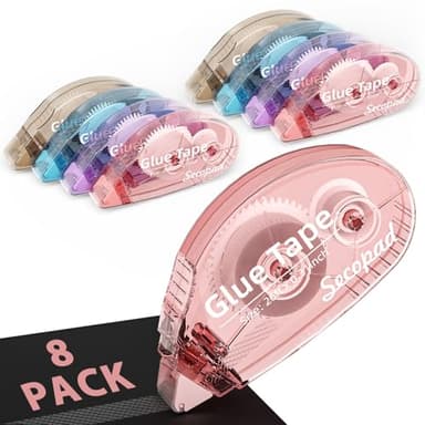 Secopad 8 Pack Scrapbook Tape, Double Sided Tape for Crafts, Adhesive Glue Runner for Scrapbooking Journaling Supplies, Glue Roller for Kids and Adults School Office Teacher Supplies, 0.3IN x 26FT