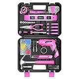 SOLUDE Pink Tool Set,130 Piece Home Tool Kit for Women with 3.6V Cordless Rechargeable Screwdriver,Basic Toolkits for New House,Apartment,Dorm & DIY Projects