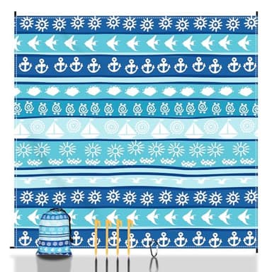 SKYREH Beach Blanket Waterproof Sandproof, 79" x 83" Extra Large Sand Free Quick Drying Beach Mat, Compact Outdoor Picnic Mat for Travel, Hiking, Camping (Blue Stripes)