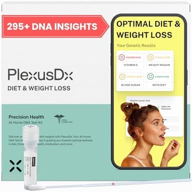 PlexusDx Diet & Weight Loss Genetic Test | 295+ DNA Reports Including Nutrition, Muscle Mass, Fat, and Optimal Workout | Custom Supplement & Meal Plan Recommendations with 10,000 Recipes