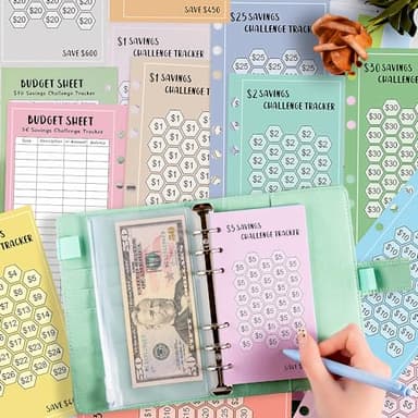 48 Sheets 100 Envelopes Money Saving Challenge Binder Trackers, 6 Ring A6 Binders Savings Challenge Trackers Cards for Budget Planner, Multiple Budget Sheets for Cash Stuffing