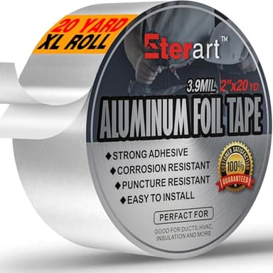 ETERART Aluminum Foil Duct Tape Heavy Duty,High Temperature Sealing and Patching,Perfect for HVAC,Air Ducts,Metal Repair,Foamboard,Insulation,Dryer Vent and More,2 Inches x 20 Yards,Silver