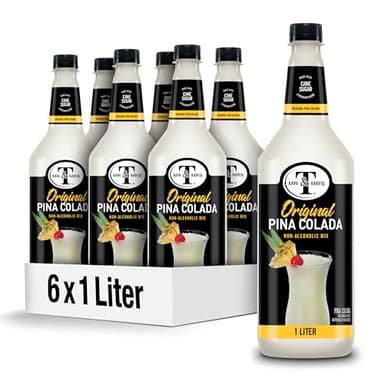 Mr & Mrs T Pina Colada Mix, 1 L bottle (Pack of 6), Pineapple and Coconut Blend Flavored Cocktail Mixer, Made with Cane Sugar, Perfect for Traditional Pina Colada and Mocktail Drinks
