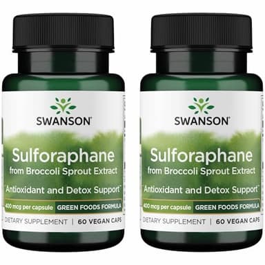 Swanson Sulforaphane - Broccoli Sprout Extract Supporting Cellular, GI Tract, and Liver Health - Natural Supplement Standardized to 0.4% Sulforaphane - (60 Veggie Capsules, 400mcg Each) (2 Pack)
