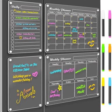 DIYMAG Magnetic Calendar for Refrigerator 4 PCS Dry Erase Whiteboard 15.2"x11.2" Magnet Fridge White Board Planning Acrylic Clear Chalkboard Apartment Decor Meal Planner with 6 Colors Markers
