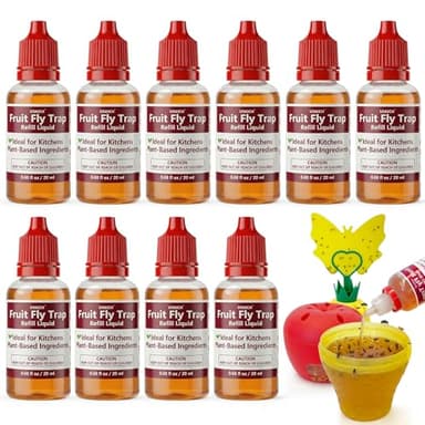 10 Pack Fruit Fly Trap Refill Liquid, 0.68oz/ Bottle, Liquid Fly Traps Refill for Indoors,Effective Lure Refill Gnat Catcher for Home Kitchen Use,Non Toxic Safe Near Food