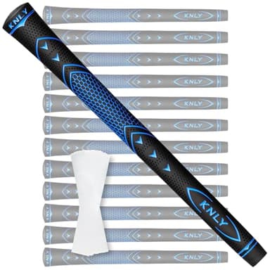 KNLY Golf Grips 13-Pack High-Performance | All-Weather Anti-Slip Rubber for High Traction & High Feedback Golf Club Grips | Includes 15 Tapes or Complete Repair Kit.(Black blue-2 in 1(13 grips only with 15 tapes), Midsize)