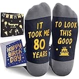 HAPPYPOP 80th Birthday Gifts for Men - Socks for 80 Year Olds, Gift Ideas for 80 Year Old Man Woman, 80th Birthday Socks With Greeting Card