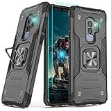 YmhxcY Samsung Galaxy S9 Plus Case, Armor Grade, Rotating Kickstand, Magnetic, 3D Curved Screen Protector, KK Black