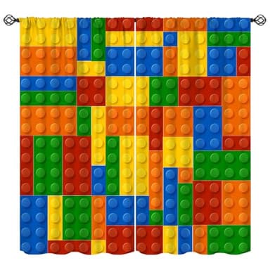 Building Blocks Toy Curtains, Abstract Contour Colorful Plastic Brick Geometric Print Pattern Window Treatment Drapes for Boy Girl Bedroom Playroom 42x45in