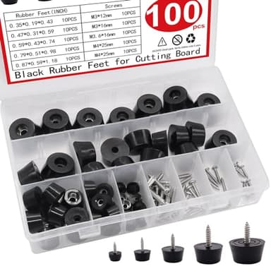 smseace 100PCS(5 Sizes) Rubber Feet for Cutting Board, Built-in Stainless Steel Gasket and Screws, Non-Slip Rubber Feet for Furniture, Electronics, Tables, Sofas