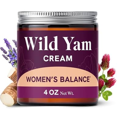 Wild Yam Cream for Hormone Balance | 3450mg Wild Yam for Herbal Menopause & PMS Support | Enriched with Vitex, Black Cohosh, Lavender & More | Estrogen & Progesterone Free Balancing Cream | 4 Oz.
