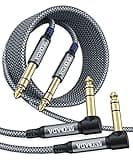 AkoaDa 1/4 Inch TRS Instrument Cable (10ft 2Pack), Right Angle 6.35mm Male Jack Stereo Audio Interconnect Cord,Compatible for Bass,Keyboard,Mixer,Amplifier,Amp,Electric Guitar,Speaker