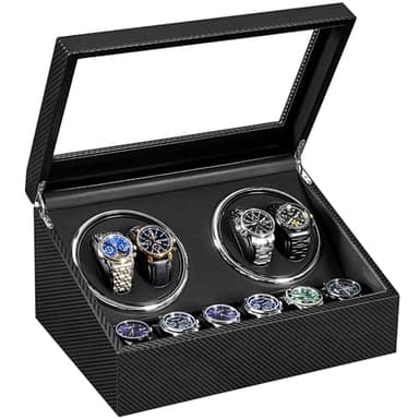 ANWBROAD Watch Winders for Automatic Watches, Automatic Watch Winder with 4 Watches Rotator and 6 Extra Storages, 4 Watch Winder with Japanese Quiet Motor, Carbon Fiber Watch Winders,UJWW012C