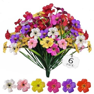 7Queen 6Bundles Artificial Flowers for Outdoor,No Fade Fake Plastic Flowers Faux Plants for Decoration Hanging Planters Indoor Outside Garden Porch Window Box Home Wedding Farmhouse (6)