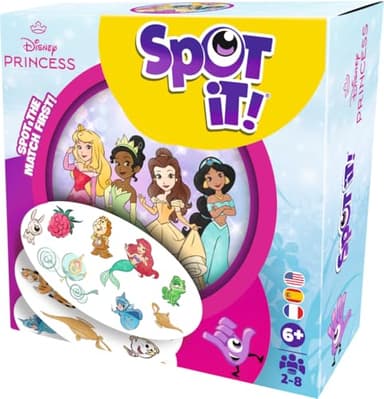 Asmodee Spot It! Disney Princess Card Game (2024 Refresh) - Eco-Sleeve Edition, 5-in-1 Visual Perception Game for Quick Reflexes and Family Fun, Ages 6+, 2-8 Players, 10 Minute Playtime