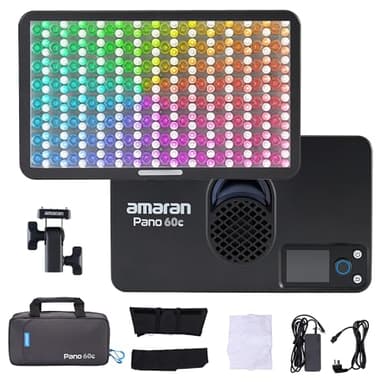 Amaran Pano 60c Kit Led Video Panel Light 60W RGBWW Full Color Lights,CCT 2,300K-10,000K,12 Lighting Efects,App Control,Support USB-C PD,with Softboxes and Carrying Case (Charcoal)