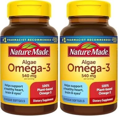 Nature Made Algae Oil Omega 3 Supplement 540mg, Omega 3 Fish Oil Alternative, 70 Veggie Softgels, Sustainable, Plant-Based, for Healthy Heart, Brain, and Eye Support, 70 Softgels,(Pack of 2)