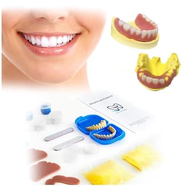 DIY Denture Kit,2 Sets (28 pcs Each) of Different Sizes of False Teeth,Multi-Color repeatable moldable Material,Complete Fake Teeth Repair Kit,Partial dentures,Upper/Lower Dentures,Denture Repair kit