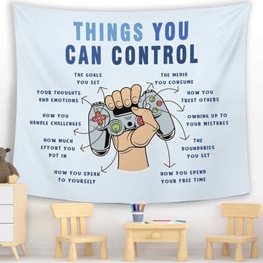 MNOSAIOO Inspirational Gaming Gamer Game Wall Tapestry Hanging for Classroom Kids Boys, Things You Can Control Tapestry, Blue Mental Health Tapestries Wall Decor for Bedroom Therapy Office Home 60x50in