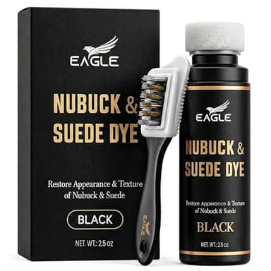 Eagle Nubuck & Suede Dye Black with Applicator & 3-Way Suede Brush - Suede Color Restorer for Shoes, Boots, Jackets, Purses & More - Black Suede Dye & Conditioner
