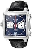 TAG Heuer Men's 'Monaco' Swiss Automatic Stainless Steel and Leather Dress Watch, Color:Black (Model: CAW211P.FC6356)